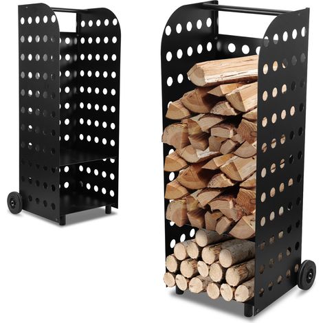 TolleTour Carrello trasporto legna 35 x 42 x 112 cm, lamiera metallica forata, 60 kg, 2 ruote gommate, fondo chiuso, ripiano separato (1/5)