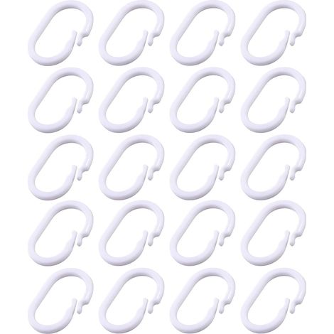 20PCS Crochets de Rideau de Douche en Plastique, Anneaux de Rideau de Douche, Anneaux de Rideau de Douche en Forme de C, Anneaux de Suspension de Rideau, Pas Facile à Tomber (1/5)