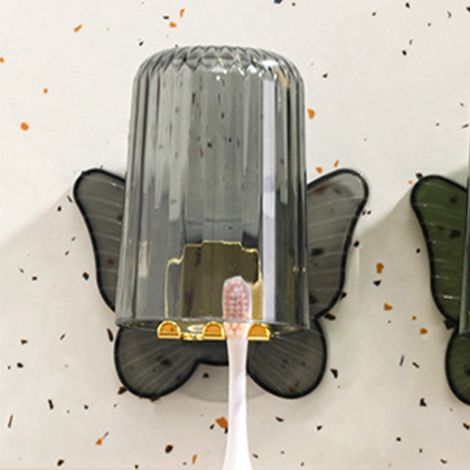 Porte-brosse à dents mural pour salle de bain, sans perçage, avec gobelet pour bain de bouche et ensemble de porte-brosse à dents gris (1/5)