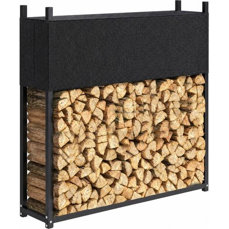 Outsunny estante de leña con funda oxford 600d, de acero galvanizado robusto, carga 250 kg, para interior y exterior, 106x25x113 cm, negro (1/5)