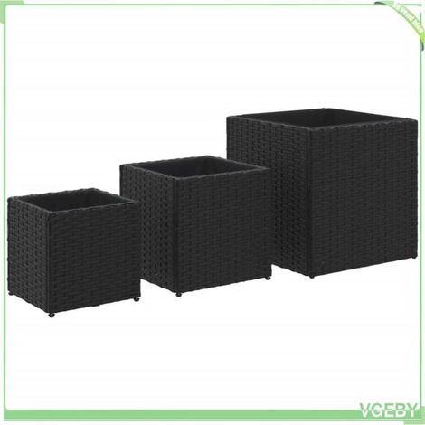 Jardinières d'extérieur - FAFEICY - 366395 - Résine tressée noir - Cadre acier enduit de poudre - Lot 3 avec sacs non tissés (1/5)
