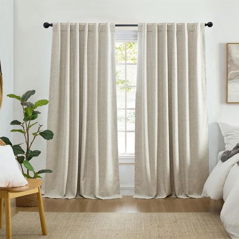 Rideau de fenêtre 100% occultant, économe en énergie, Texture Solide avec Passe-Tringle/Pattes arrière pour Salon, Chambre, Bureau à Domicile, 132,1 x 213,4 cm, Lin (1/5)