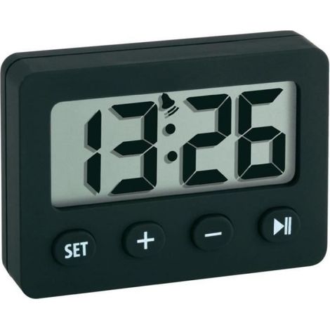 Réveil À Quartz - Affichage Numérique Vert-Gris - Minuterie Et Alarme - Alimentation Pile CR2032 - Dimensions 59 X 42 Mm - Noir (1/3)