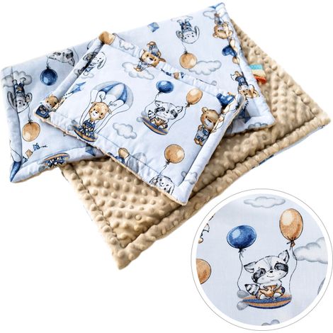BabyU, copertina e cuscino per neonati con imbottitura in cotone e nastri sensoriali 75x55 cm (1/5)