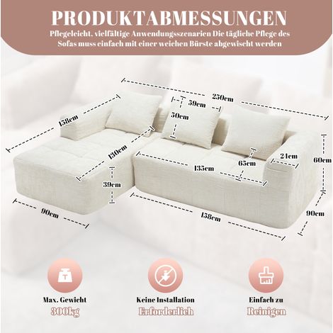 MEUBLIV L-Sofa 250 x 158 x 60 cm Chenille Beige mit Chaiselongue (1/5)