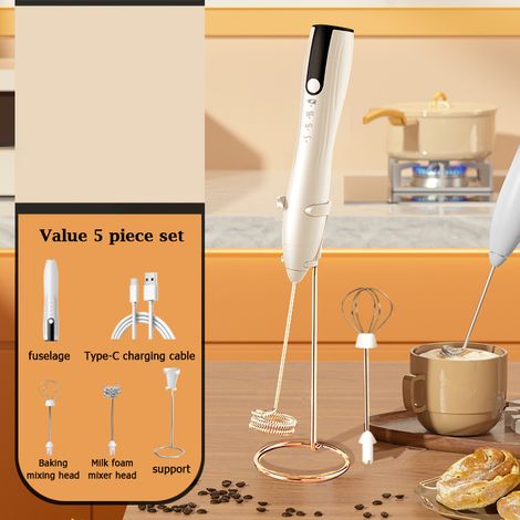Mousseur à lait portatif, fouet électrique pour boissons, mélangeur à mousse avec 2 têtes et 1 support, 3 vitesses réglables, mini mousseur à café vert pour latte, cappuccino...