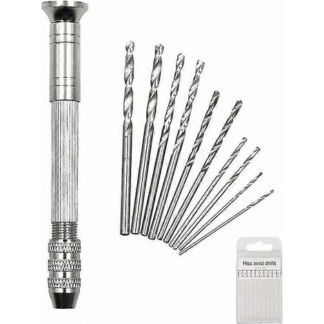 11pcs Mini Drill Styling Set 9cm Perceuse  Main avec 0.8-3mm Twist Drill Mini Perceuse  Main pour Bijoux Rsine Bois Bougies et Moulage Artisanat S (1/5)
