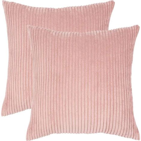 Lot de 2 housses de coussin décoratives en velours côtelé - 45 x 45 cm - Super doux - Couleur unie - Rose - Pour chambre à coucher, canapé (Rose) (1/2)