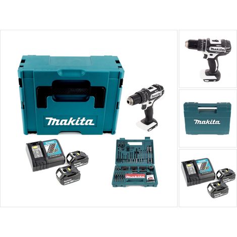 Makita DHP 482 W RTJ - 18 V Li-Ion Akku Schlagbohrschrauber im Makpac + 2x 5,0Ah Akku + Schnellladegerät + Makita B-53811 Bit & Bohrer-Set 100-teilig (1/5)