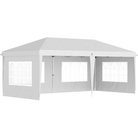 Tonnelle pliante 6 x 3 m avec 4 côtés détachables, tonnelle de jardin avec 4 fenêtres et sac de transport, blanche (1/5)