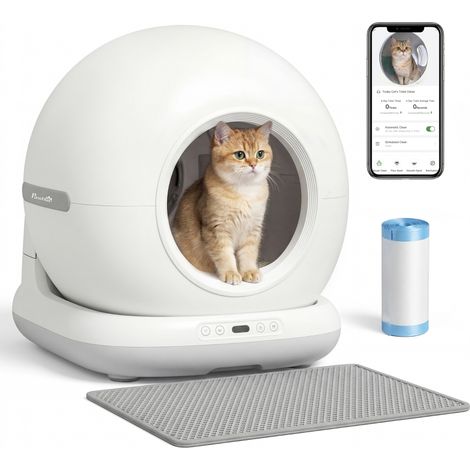 Bac à Litière Automatique avec Désinfection UVC et Capteur de Poids 58,1x47,5x53cm WiFi 7L (1/5)
