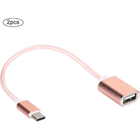 Lot de 2 câbles USB Type-C, boîtier USB, lecteur de cartes USB, adaptateur OTG, rose (1/5)