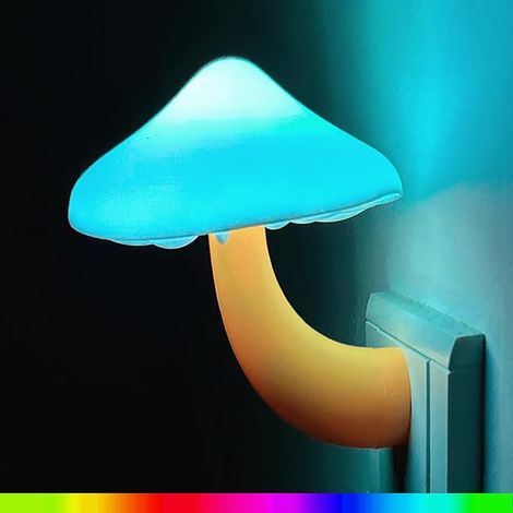 3 veilleuses LED à capteur, lampe veilleuse champignon changeant de couleur à brancher sur mural, mignonne lampe champignon pour nurserie, chambre, salle de bain, cuisine, couloir et escaliers. (1/4)