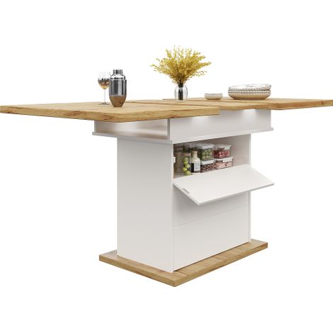 Table extensible 110-140x80 cm avec étagères, 4-6 pers, blanc