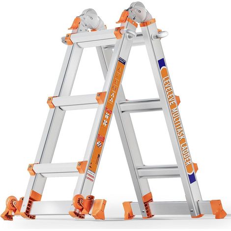 Échelle multifonction 3,35m aluminium, 150kg, stabilisateurs, roues (1/5)