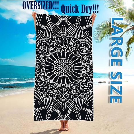 Serviette de plage ultra - grande et légère, résistante au sable et au séchage rapide, motif floral noir, pour piscine, plage, voyage, camping - 180 cm x 90 cm (1/5)