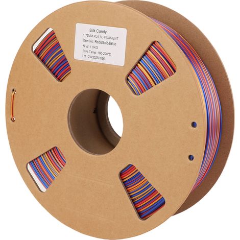 Filament PLA tricolore 1.75mm soie 3 en 1 couleur arc-en-ciel 1KG fournitures d'imprimante 3D précision +/-0.02mm rouge or bleu (1/5)