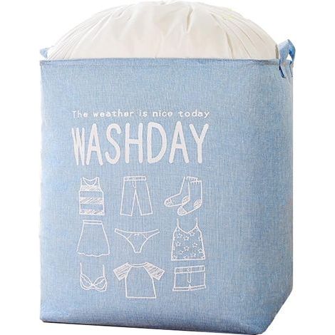 Large Waterproof Foldable Dirty Laundry Hamper 75L/100L/175L Drawstring Dirty Laundry Bag Travel Dirty Clothes Laundry Bin Storage Basket (Blue, 75L) (1/5)