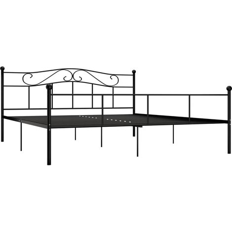 Lit adulte pour 2 personnes, Structure de lit, Assemblage Facile, Noir Métal 200 x 200 cm OIB2539E (1/5)