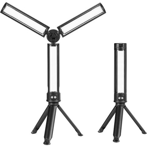 Lampe de travail LED pliable et rechargeable, multifonctionnelle et portable, avec support et câble USB pour les réparations. (1/5)