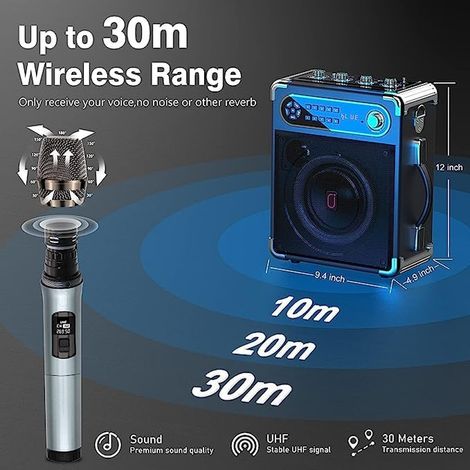 Enceinte Bluetooth Portable avec 2 Microphones sans Fil, Enceinte avec DJ Lumières, Haut-Parleur pour Soirée, Fêtes, Système de Son Support USB/TF Carte/AUX/FM/Rec, Noir (1/3)