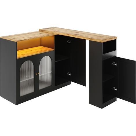 Barra giratoria 360° con aparador MDF negro y acabado madera 197x39,6x100 cm HOMVRA (1/3)