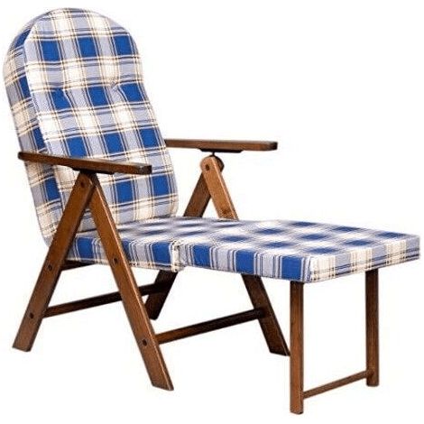 Amalfi-Sessel mit blauer Tartan-Fußstütze