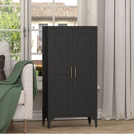 Meuble de rangement métal 59,9x30x120 cm noir, avec rangement gain de place pour cuisine FloraGrace (1/5)