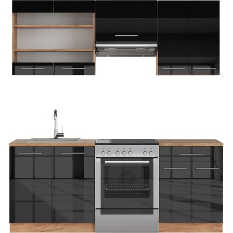 Mueble de cocina Fame-Line, Antracita brillo intenso/roble dorado eléctrico, 200 cm , ET Roble, Vicco (1/5)
