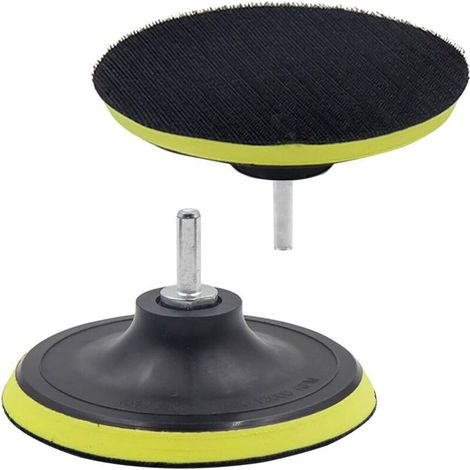 Plateau de ponçage auto-agrippant 10 cm pour polisseuse avec adaptateur perceuse, disque abrasif flexible polyuréthane pour bois métal pierre, lot de 2 pièces (1/4)