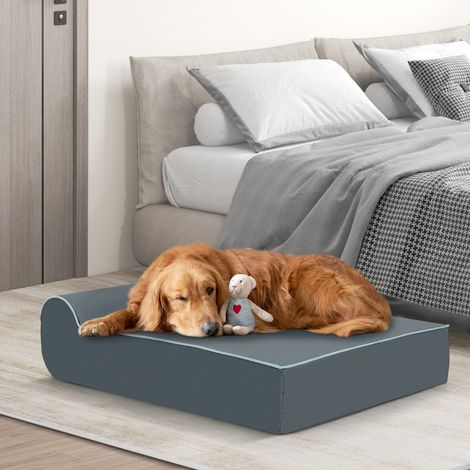 Lit Orthopédique pour Chiens de Grande Taille Lit pour Animaux en Mousse à Mémoire avec Appui-tête Housse Lavable et Fond Antidérapant Gris (1/3)