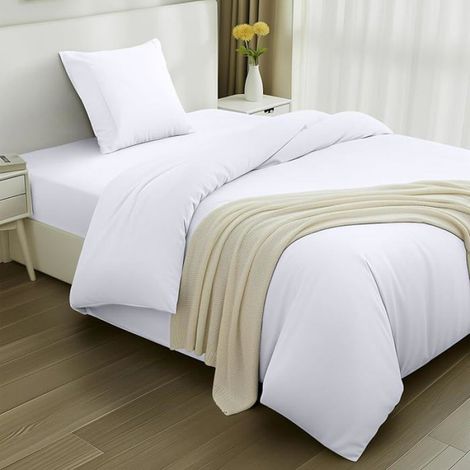 - Housse de Couette 135x200cm, Drap Housse 90x200cm et Taie doreilr 80x80cm - Pour lit 90x200cm Blanc (1/5)