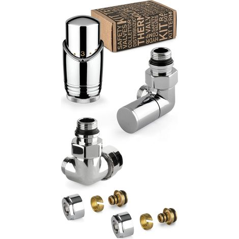Kit valvole d'arredo colore cromo con valvola termostatizzabile a sinistra e raccordo per tubi multistrato APM 130KC 015 M 16 12  Cromo