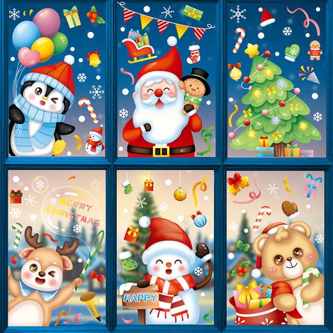 Autocollants de Noël, nouveaux autocollants statiques Amazon, décorations de vitrines de centres commerciaux, bonhomme de neige, autocollants du Père Noël.