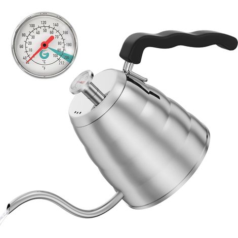 Schwanenhalskessel – 1,2 l – Edelstahl – Eingebautes Thermometer – Für Kaffee und Tee – Geeignet für alle Herdarten (1/5)