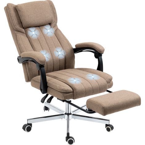 Fauteuil de bureau inclinable et pivotant avec 6 points de massage vibrants et télécommande, 65 x 61 x 108-118 cm, marron