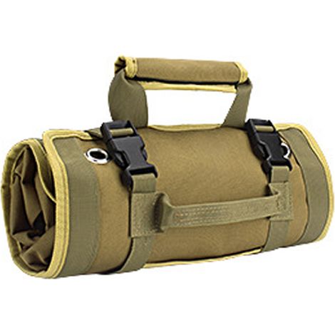 Sac à outils enroulable 6 compartiments séparés en toile Oxford épaisse organisateur de rangement pour électricien et menuisier kaki (1/5)