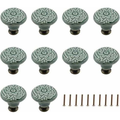 (10 pièces, vertes) Boutons décoratifs en céramique pour tiroirs, placards, poignées, meubles, tirettes décoratives avec vis de fixation (1/5)