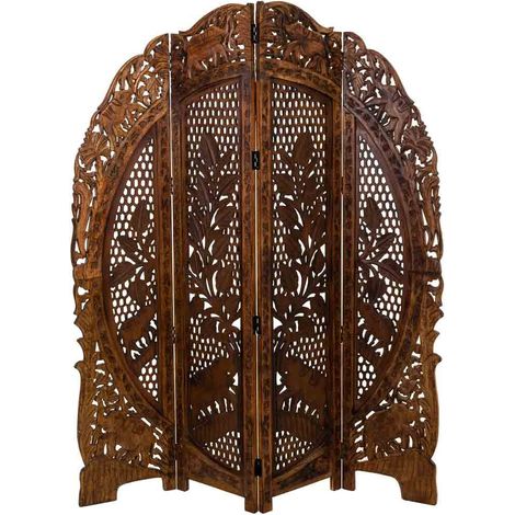 Biombo de madera artesanal marrón 38(x4)x2,5x180