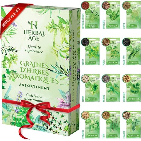 12 Variétés de Plantes d'Herbes, 8700 Graines d'Herbes, Idée Cadeau Homme et Femme, Kit de Jardinieres Exterieur Pour Adultes, Enfants, Débutants, Menthe, Persil, Basilic, Romarin (1/5)