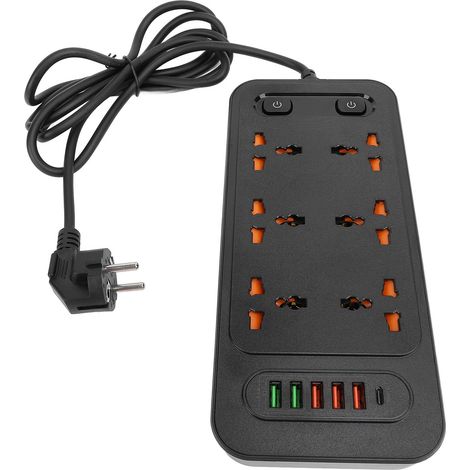 Multiprise 3000W 6 prises 5 Ports USB 1 Port de Charge rapide de Type C reconnaissance intelligente pour le bureau de l'école à domicile