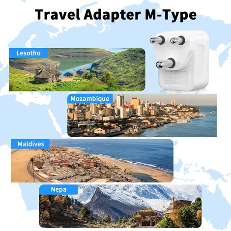 Adattatore per presa elettrica per il Sud Africa, adattatore da viaggio 5 in 1 dalla Francia al Sud Africa con 1 CA, 2 USB-C e 2 adattatori da viaggio USB-A tipo M per Sud Africa, Namibia, Mozambico e (1/4)
