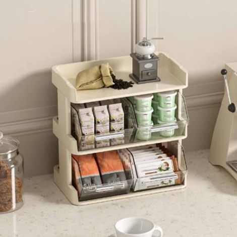 Teebeutel-Organizer, Schreibtisch, Bar, Teebeutelständer, Kaffeekapseln, mehrlagig, cremeweiß, 3-lagig, 30 x 17 x 29,5 cm (1/5)