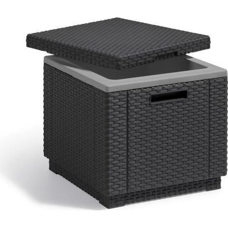 Allibert – Table glacière isothermique 40 L – Résine imitation rotin graphite – Dimensions 42 x 42 x 41 cm – Utilisation intérieure et extérieure