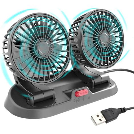 Ventilateur de tableau de bord de voiture 12V/24V, double tête de refroidissement, réglable, rotatif 360°, pour camions, bateaux, SUV (1/5)