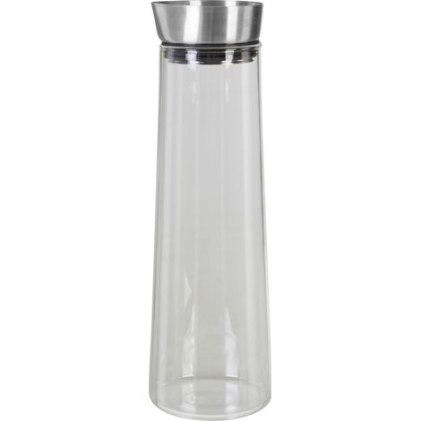 Premier Housewares Glass Carafe With Lid Bottle / Removable Stainless Steel Lid Airtight Silicone Ring Contemporary Design Tubular Glass Beverage Pitcher (1/5)