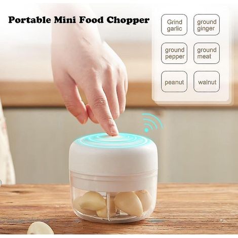 Mini hachoir à légumes de cuisine rechargeable par USB, hachoir à ail, broyeur, gadget (blanc, 100 ml) (1/4)