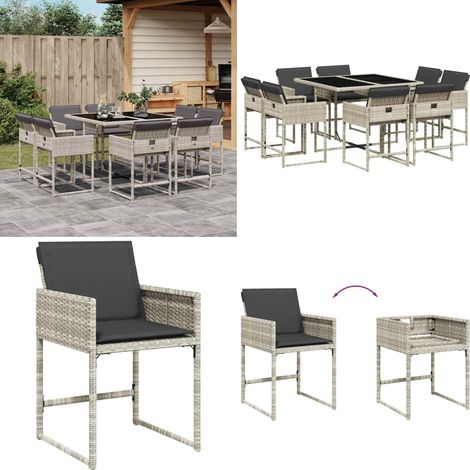 Ensemble à manger de jardin et coussins 9 pcs gris clair rotin - Salon De Jardin - Meuble De Jardin - Set De Salon De Jardin - Mobilier De Jardin - Table De Jardin - Home & Living (1/5)