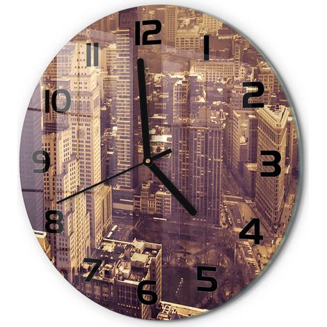 Horloge Murale Ronde Minimaliste en Verre Trempé Silencieuse Design Moderne Manhattan, New York fi 30 cm (1/5)
