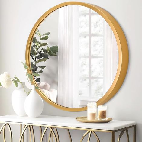 White Wall Mounted Round Mirror for Bathroom and Home Decor (1/5)